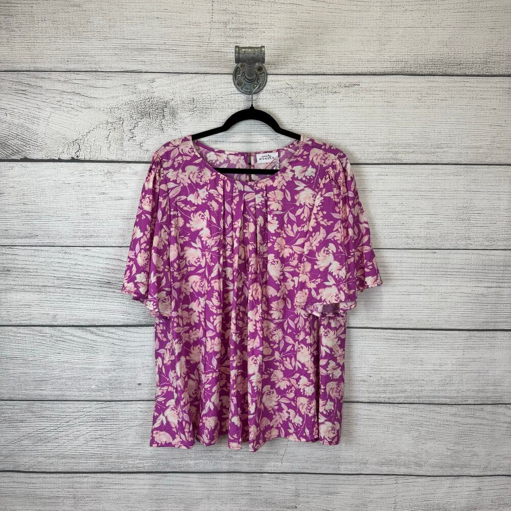 Emily Wonder Plus Size Purple & Pink Floral Spring Blouse Size 1X